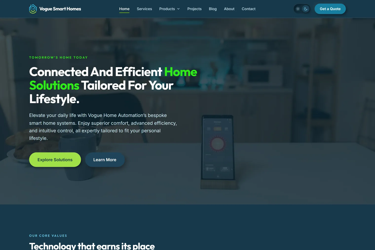 Vogue Smart Homes home page
